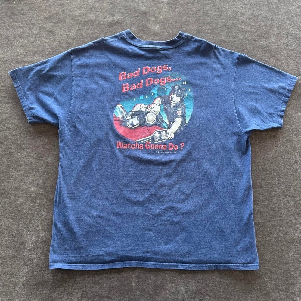 Vintage 1999 Big Dogs Bad Dogs Watcha Gonna Do Cops Parody T-Shirt Navy Blue XL
